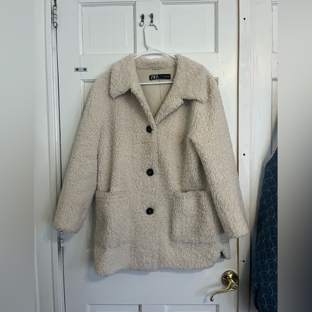 Zara Cream Oversized Sherpa Teddy Coat XS